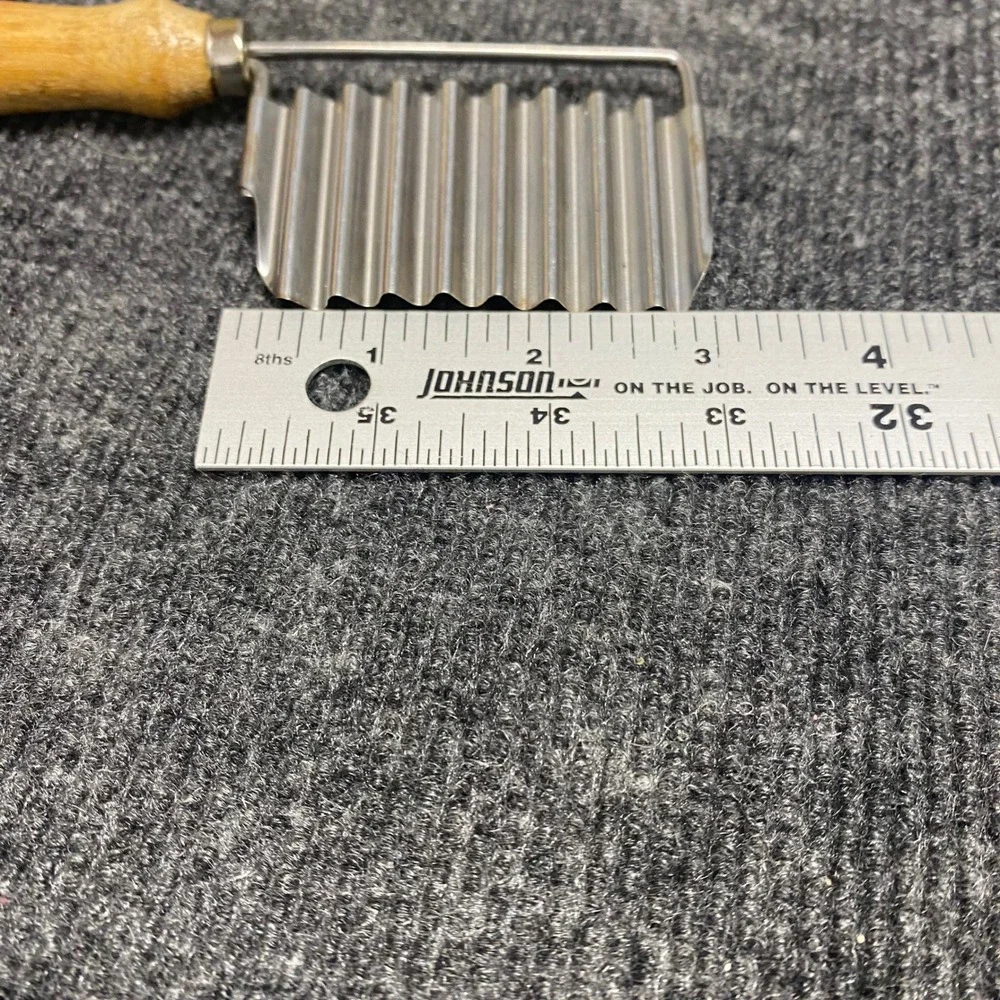 Vintage Crinkle Cutter Wavy Vegetable Slicer Potato Fry Cutter Wood Handle